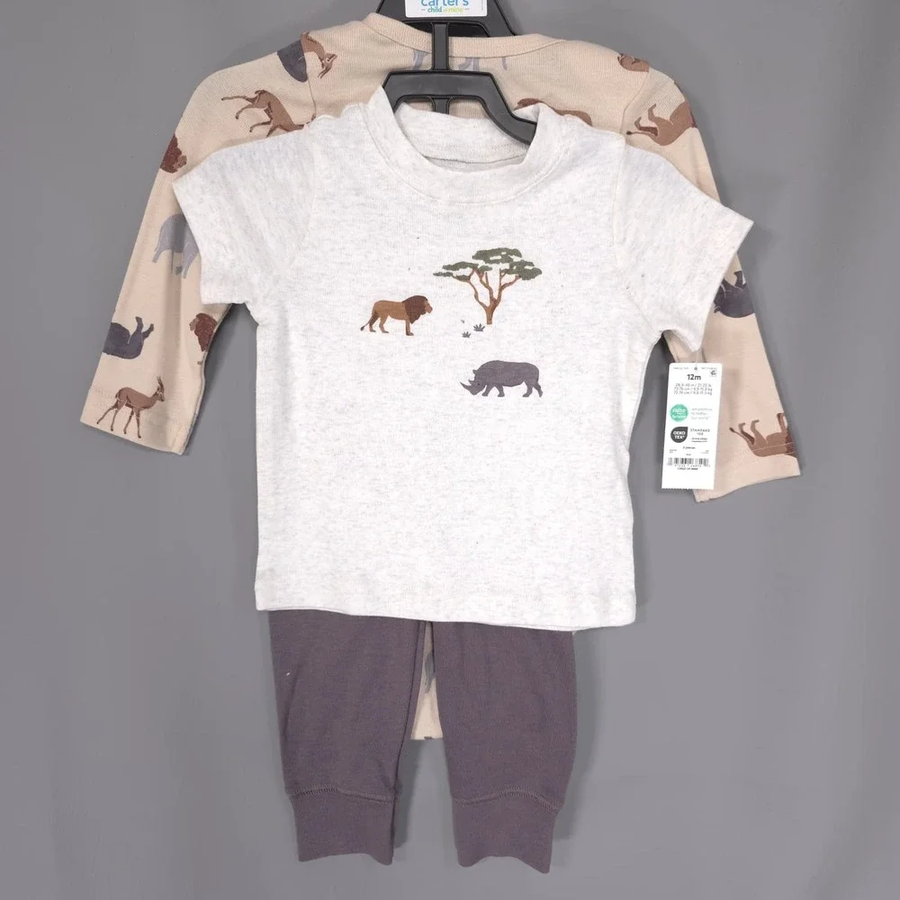 CARTER'S Baby Boy New 12M 3pc Outfit Set Bodysuit Shirt Pants Safari Animal